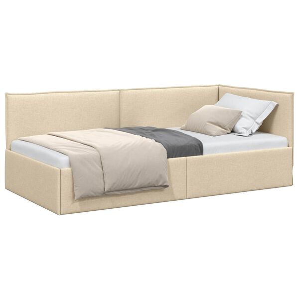 vidaXL Cadru de pat colțar cu headboard Crem 100 cm x 200 cm Catifea