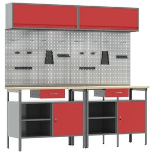 vidaXL Set banc de lucru 8 buc. Roșu și gri Oțel vopsit electrostatic