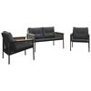 vidaXL Set mobilier de balcon, 3 piese, cu perne, negru, oțel