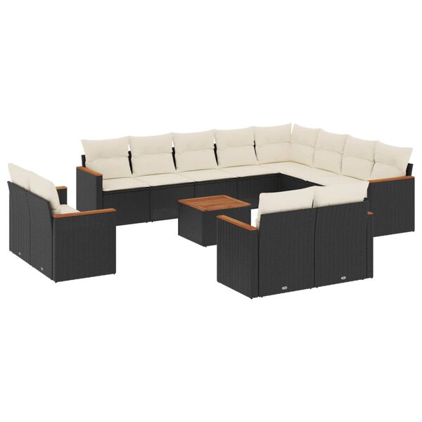 vidaXL Set mobilier de grădină cu perne, 13 piese, negru, poliratan