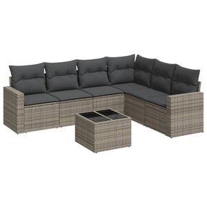 vidaXL Set canapele de grădină, 7 piese, cu perne, gri, poliratan