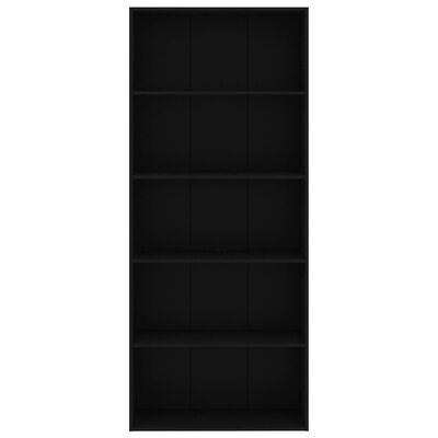 vidaXL Bibliotecă cu 5 rafturi, negru, 80 x 30 x 189 cm, PAL