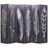 vidaXL Paravan cameră pliabil, negru&alb, 228 x 170 cm, imprimeu pene