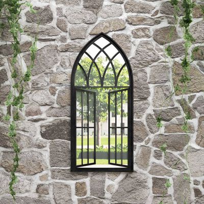 vidaXL Oglindă de grădină, negru, 100x45 cm, fier, uz exterior