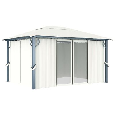 vidaXL Pavilion cu perdele, crem, 400 x 300 cm, aluminiu