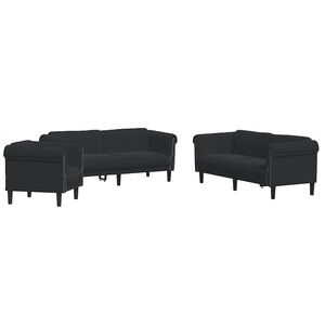 vidaXL Set de canapele, 3 piese, negru, catifea