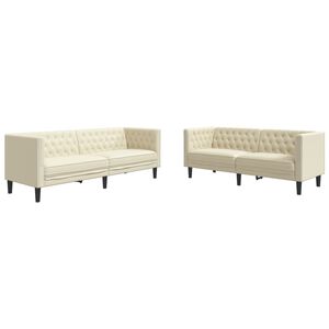 vidaXL Set canapele Chesterfield cu 2 locuri, crem, piele eco.