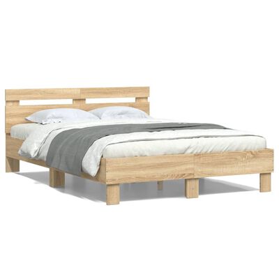 vidaXL Cadru de pat cu tăblie stejar sonoma 135x190 cm lemn prelucrat