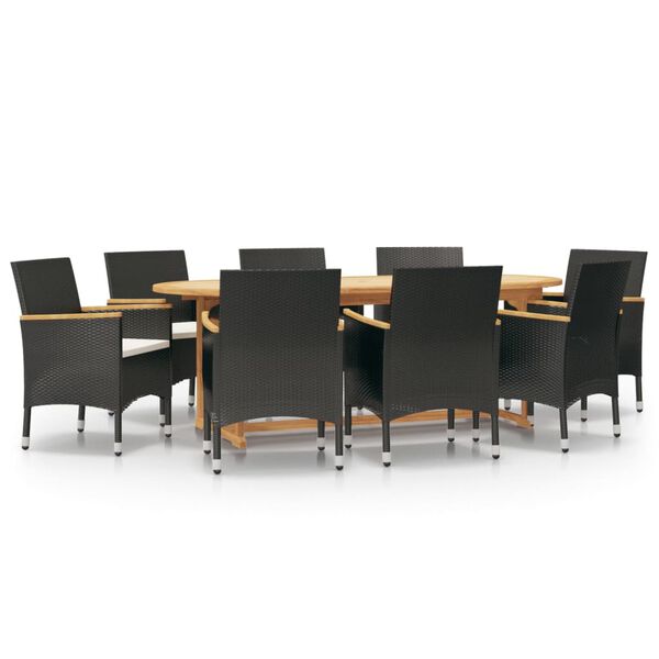 vidaXL Set mobilier de grădină cu perne, negru, 9 piese