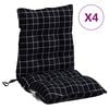vidaXL Perne scaun cu spătar mic, 4 buc., negru carouri, textil oxford