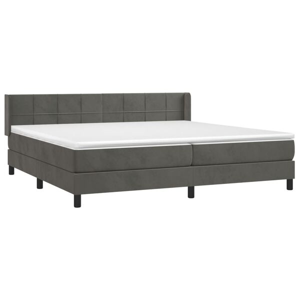 vidaXL Pat box spring cu saltea, gri &icirc;nchis, 200x200 cm, catifea