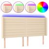 vidaXL Tăblie de pat cu LED, crem, 163x16x118/128 cm, textil