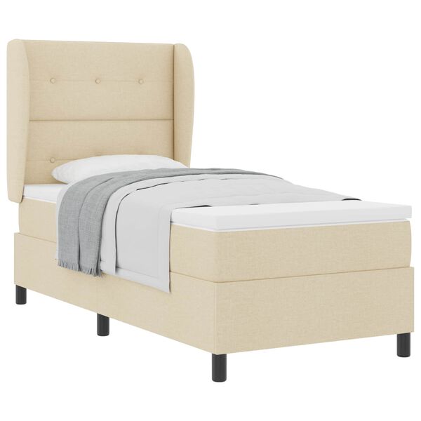vidaXL Pat cu arcuri cu saltea cu headboard Crem 90 x 190 cm țesătură