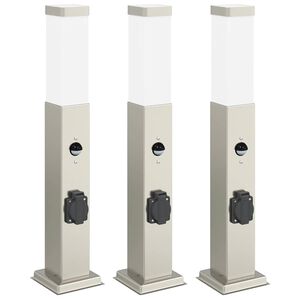 vidaXL St&acirc;lpi iluminatori cu senzor și priză, 3 buc., 50 cm, oțel inoxidabil, IP44