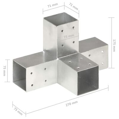 vidaXL Conectori de grindă, formă X, 4 buc, 71x71 mm, metal galvanizat