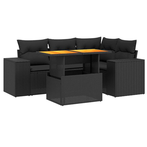vidaXL Set mobilier de grădină cu perne, 5 piese, negru, poliratan