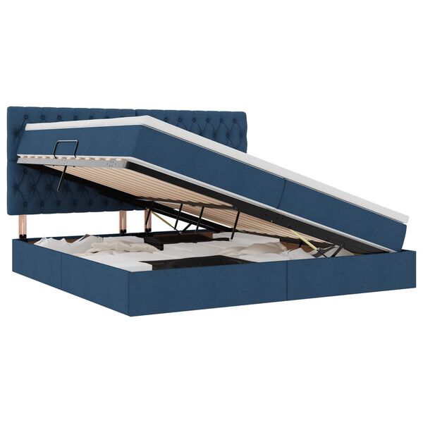 vidaXL Pat cu saltea și LED cu saltea albastru 200 x 200 cm Poliester