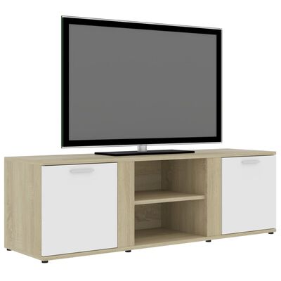 vidaXL Comodă TV, alb și stejar Sonoma, 120 x 34 x 37 cm, PAL