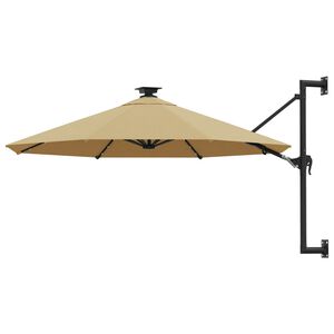 vidaXL Umbrelă de soare montată pe perete cu LED-uri, taupe, 300 cm