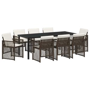 vidaXL Set de masă pentru grădină 9 pcs Maro poliratan