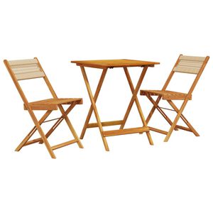 vidaXL Set mobilier bistro, 3 piese, bej, polipropilenă și lemn masiv