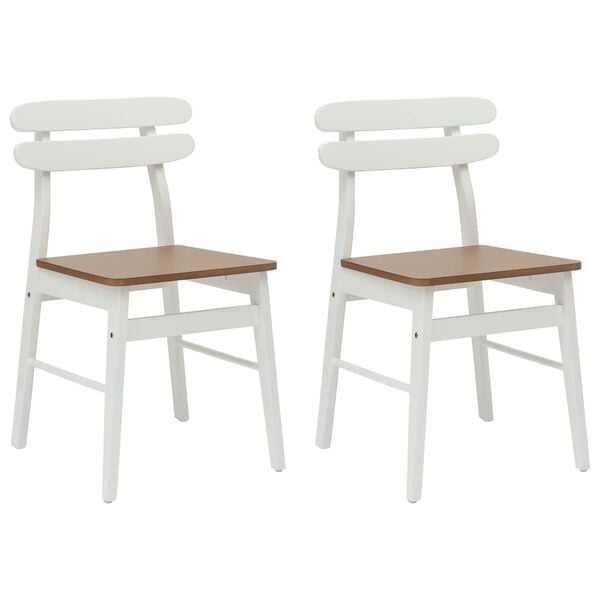 vidaXL Scaun de sufragerie 2 pcs Alb și Natural Lemn Solid de Cauciuc