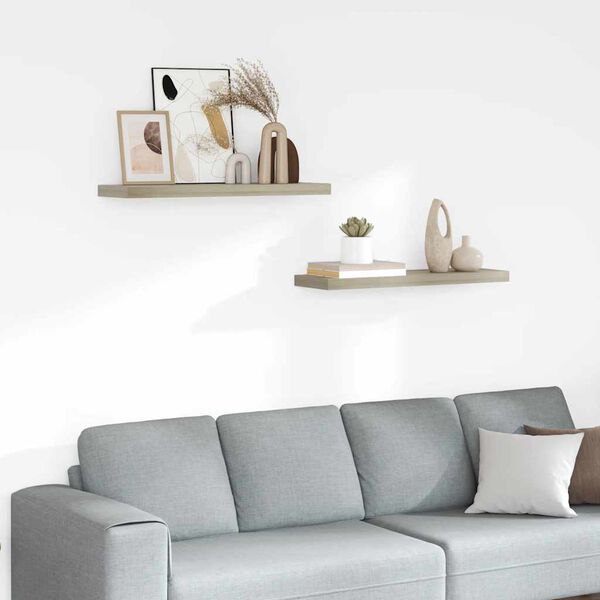 vidaXL Rafturi de perete suspendate 2 buc., stejar, 80x23,5x3,8 cm MDF