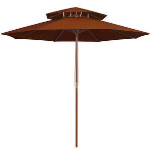 vidaXL Umbrelă de soare dublă, st&acirc;lp din lemn, cărămiziu, 270 cm