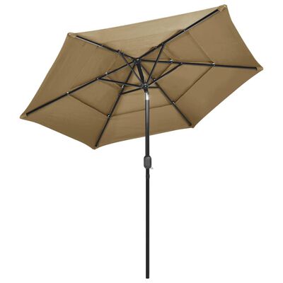 vidaXL Umbrelă de soare 3 niveluri, stâlp aluminiu, gri taupe, 2,5 m