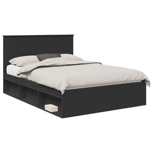vidaXL Cadru de pat cu headboard Negru 160 x 200 cm Lemn de pin masiv