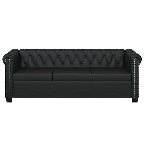 vidaXL Canapea Chesterfield cu 3 locuri, piele artificială, negru