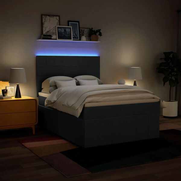 vidaXL Pat continental cu saltea, albastru, 140x200cm, material textil