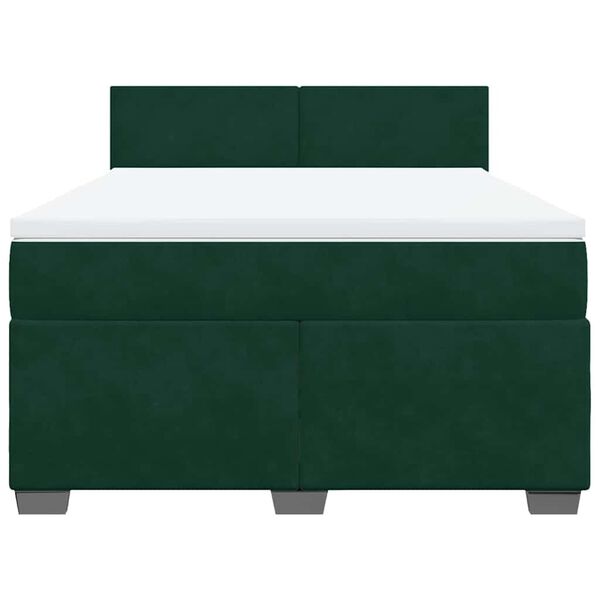 vidaXL Pat box spring cu saltea, verde &icirc;nchis, 140x200 cm, catifea