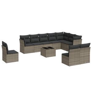 vidaXL Set canapele de grădină cu perne, 11 piese, gri, poliratan
