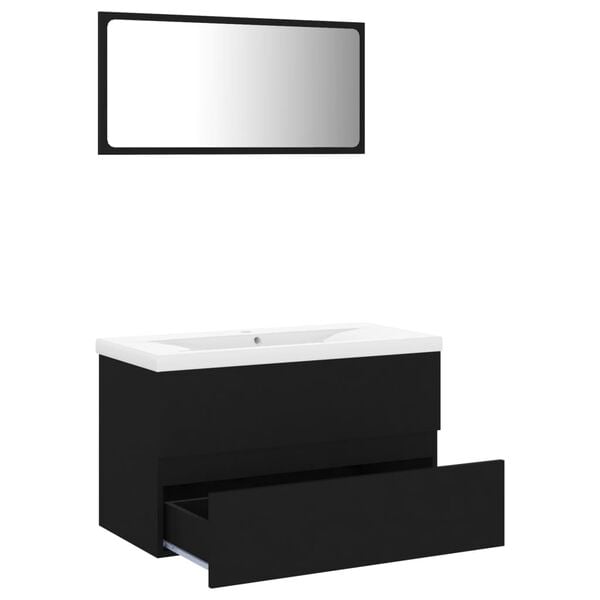 vidaXL Set mobilier de baie, negru, lemn prelucrat