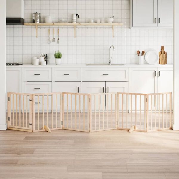 vidaXL Poartă de acces pentru câini cu ușă pliabilă, 6 panouri, 300 cm, lemn de plop