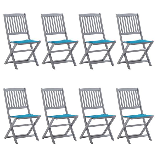 vidaXL Scaune pliabile de exterior cu perne, 8 buc., lemn masiv acacia