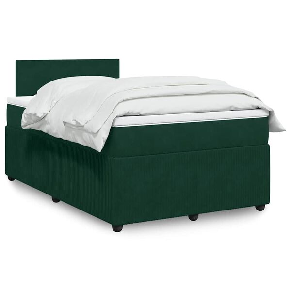 vidaXL Pat box spring cu saltea, verde &icirc;nchis, 120x200 cm, catifea