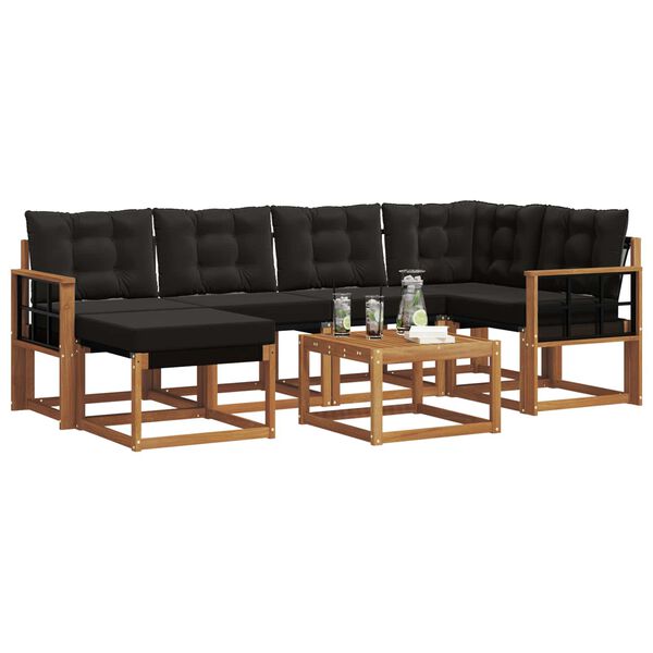 vidaXL Set de canapele de exterior cu pernă 7 pcs Natural și Negru