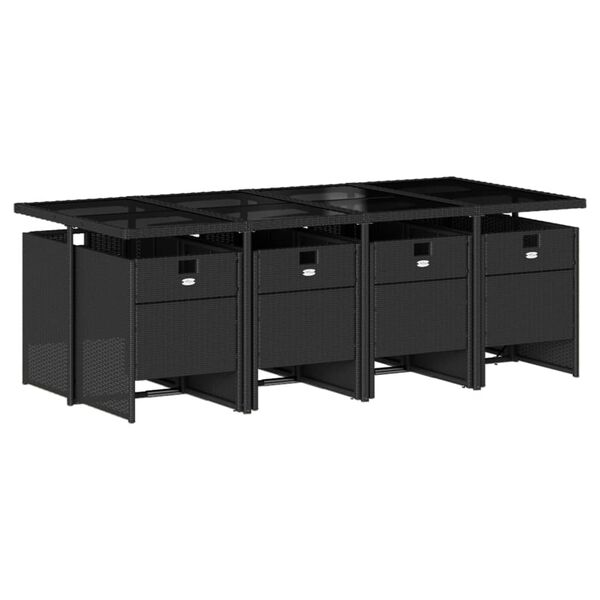 vidaXL Set mobilier de grădină cu perne, 9 piese, negru, poliratan