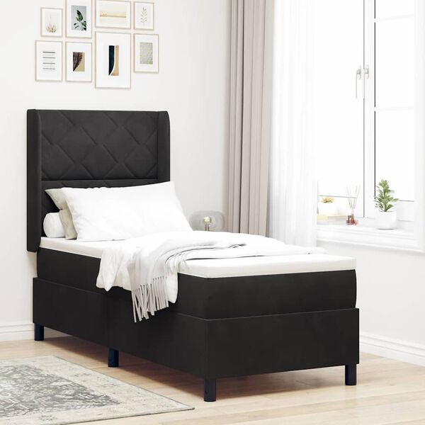 vidaXL Pat cu arcuri cu saltea cu headboard Negru 80 x 200 cm Catifea