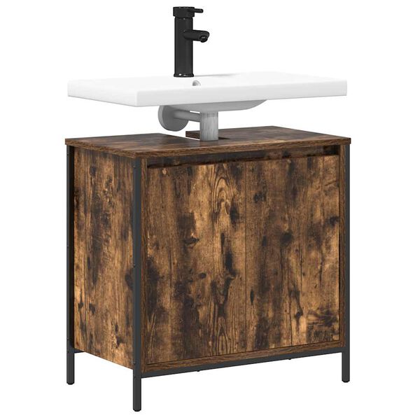 vidaXL Dulap pentru lavoar baie stejar afumat 60x34,5x60 cm