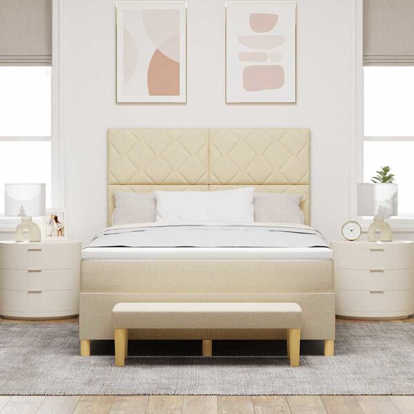 vidaXL Pat cu arcuri cu saltea cu headboard Crem 160 x 200 cm țesătură
