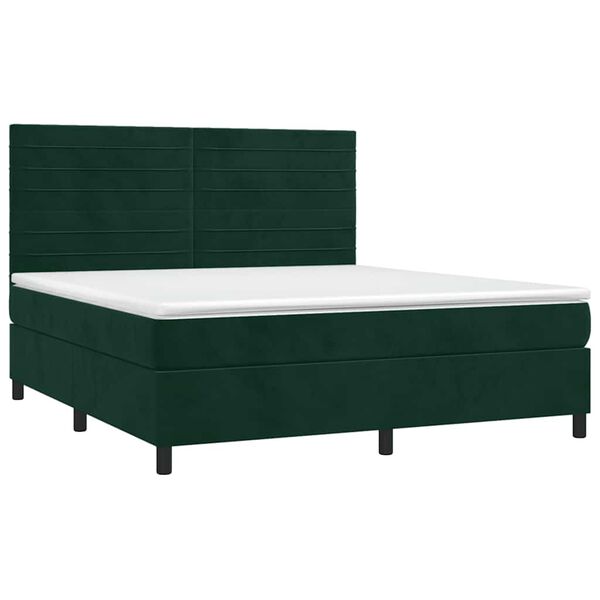 vidaXL Pat box spring cu saltea, verde &icirc;nchis, 160x200 cm, catifea
