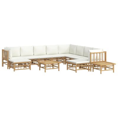 vidaXL Set mobilier de grădină cu perne alb crem, 12 piese, bambus