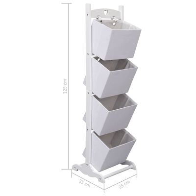 vidaXL Suport coșuri depozitare 4 niveluri alb 35x35x125 cm lemn