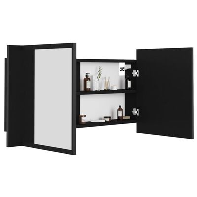 vidaXL Dulap de baie cu oglindă și LED, negru, 90x12x45 cm acril
