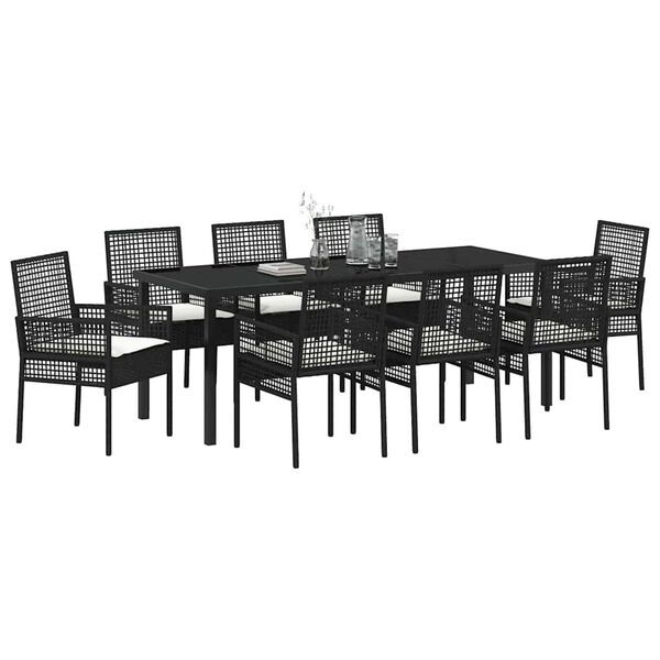vidaXL Set de masă pentru grădină cu pernă 9 pcs Negru poliratan