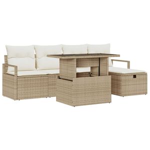 vidaXL Set de canapele pentru grădină cu pernă 6 pcs Bej Rattan poli