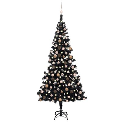 vidaXL Brad Crăciun pre-iluminat cu set globuri, negru, 240 cm, PVC